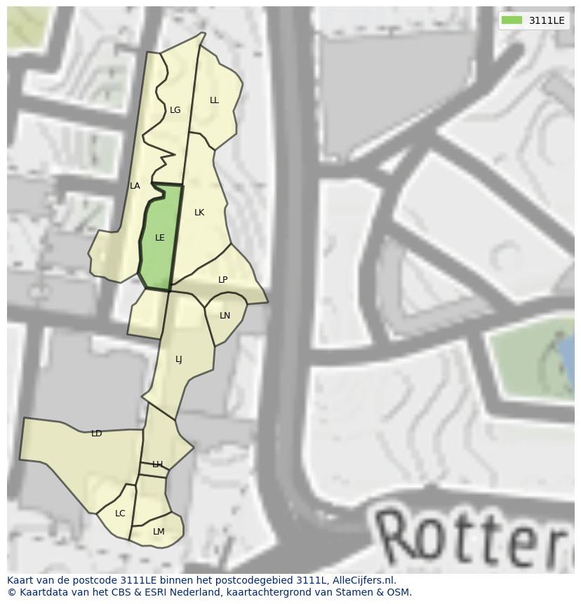 Afbeelding van het postcodegebied 3111 LE op de kaart.