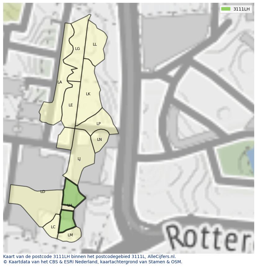 Afbeelding van het postcodegebied 3111 LH op de kaart.