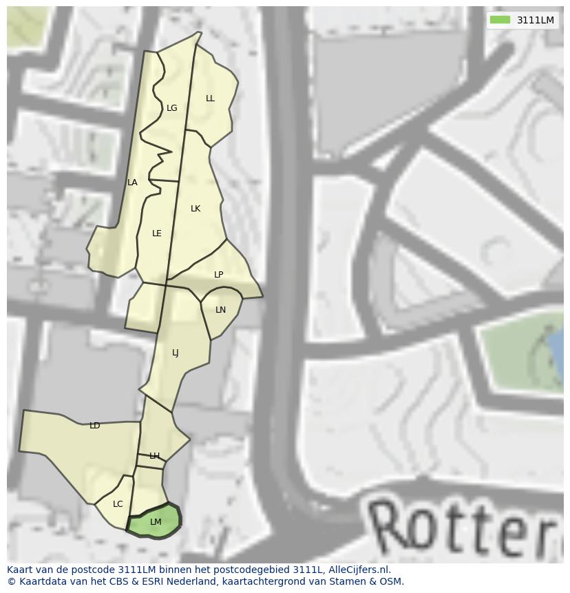 Afbeelding van het postcodegebied 3111 LM op de kaart.