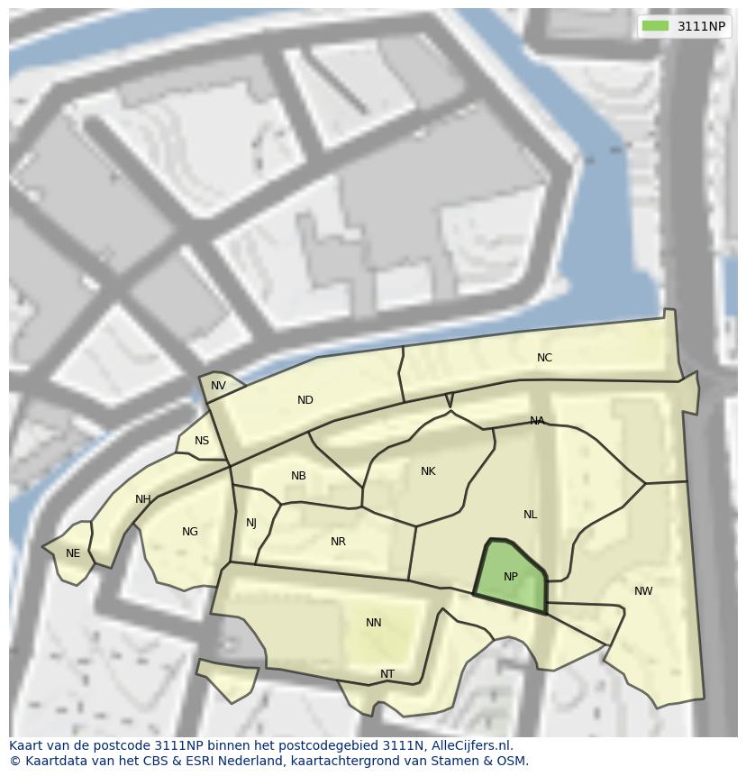 Afbeelding van het postcodegebied 3111 NP op de kaart.