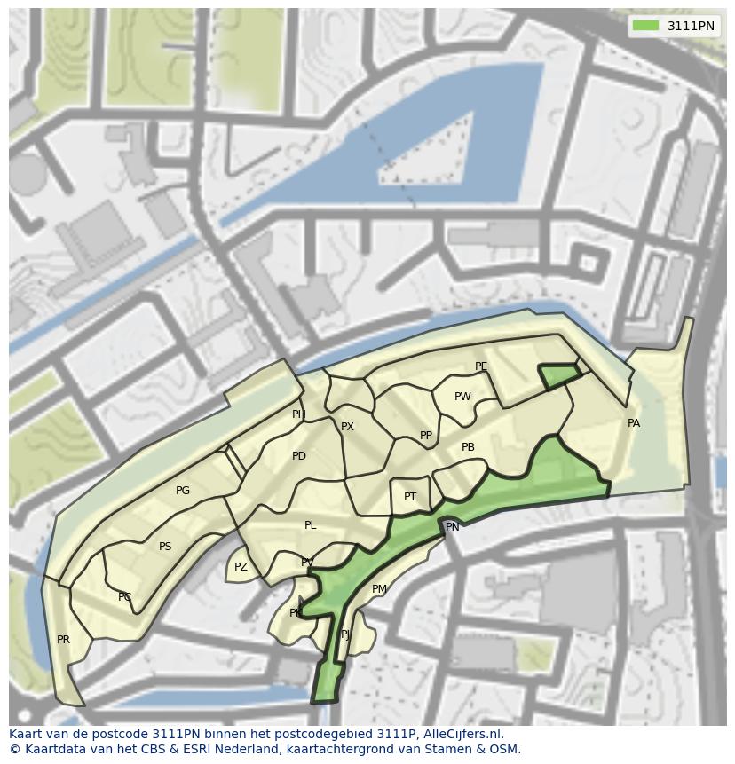 Afbeelding van het postcodegebied 3111 PN op de kaart.
