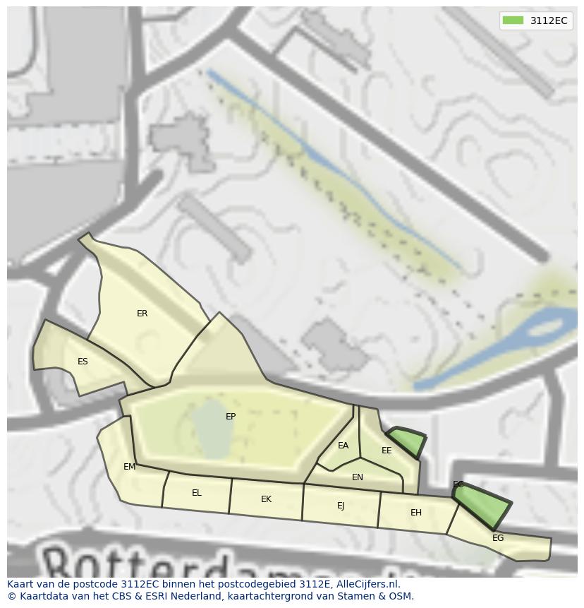 Afbeelding van het postcodegebied 3112 EC op de kaart.