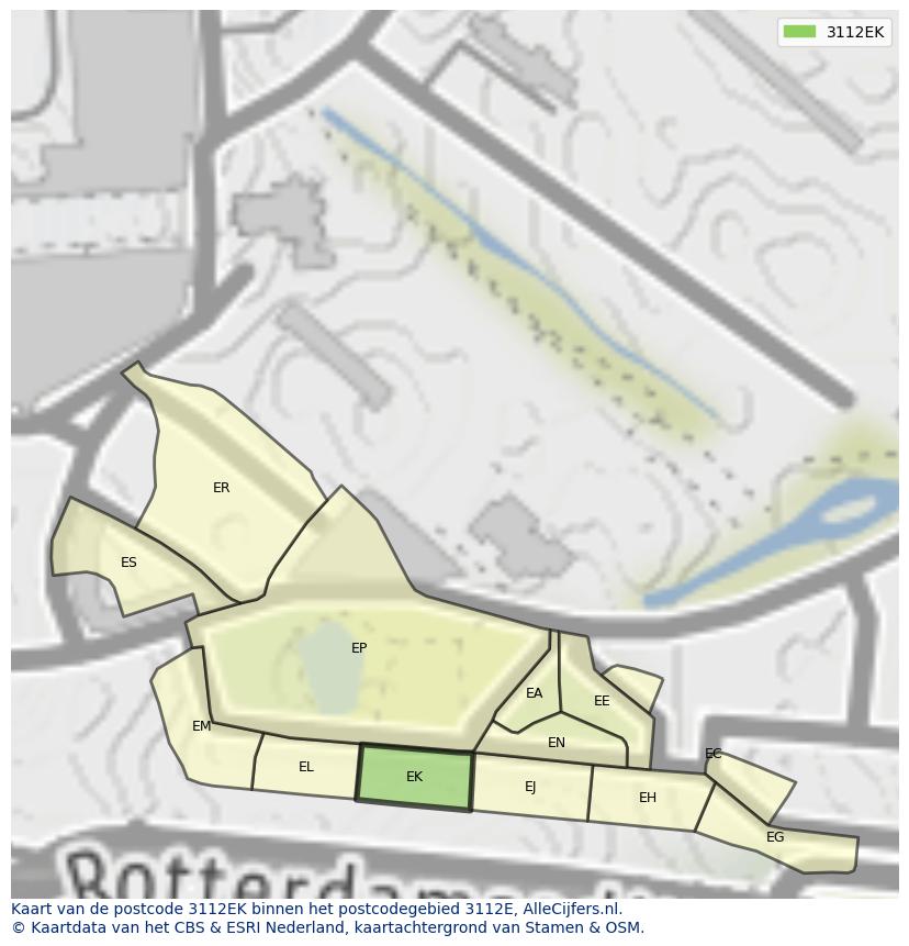 Afbeelding van het postcodegebied 3112 EK op de kaart.