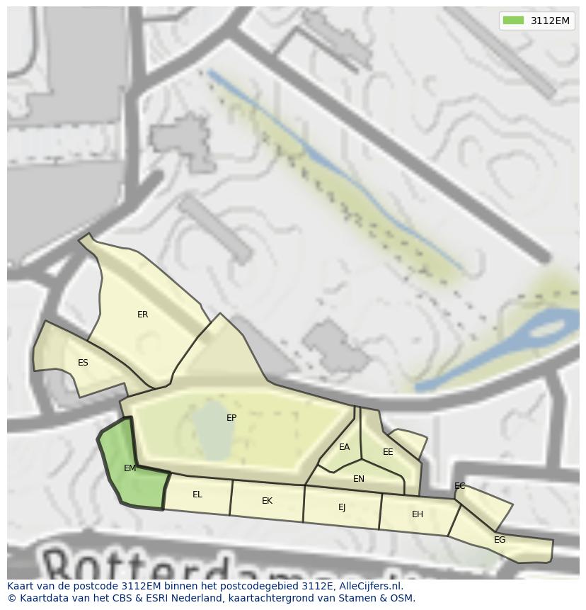 Afbeelding van het postcodegebied 3112 EM op de kaart.