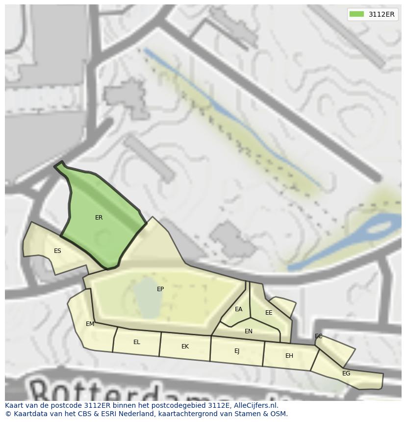 Afbeelding van het postcodegebied 3112 ER op de kaart.