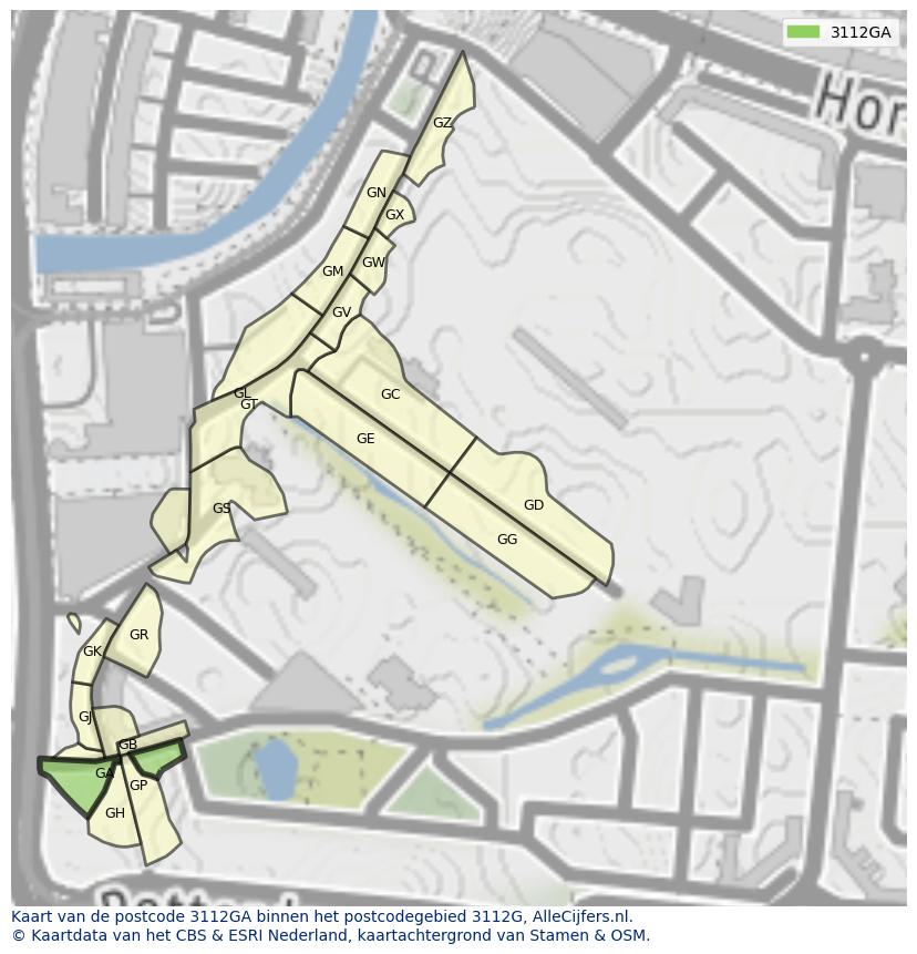 Afbeelding van het postcodegebied 3112 GA op de kaart.