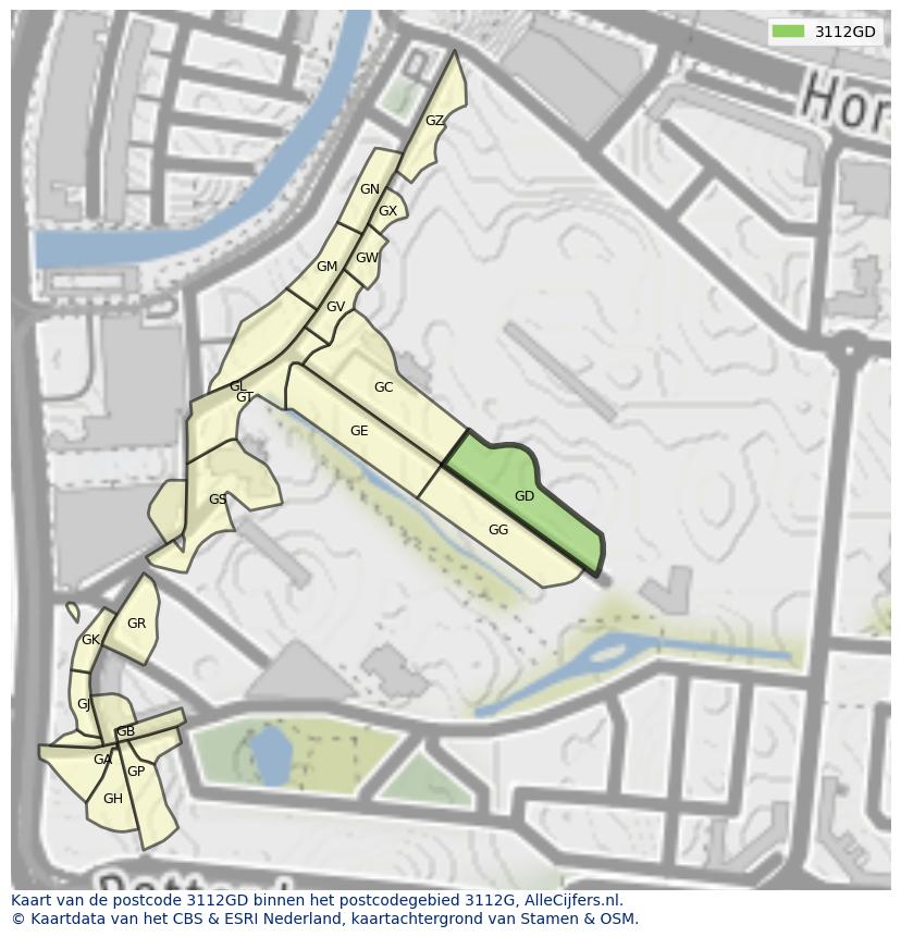 Afbeelding van het postcodegebied 3112 GD op de kaart.