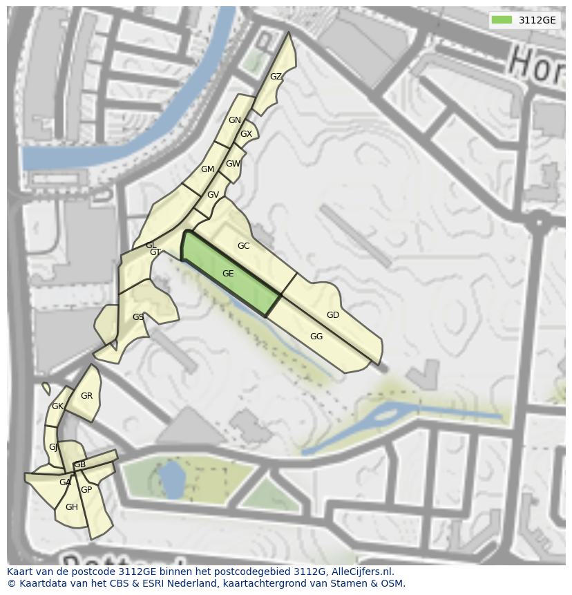 Afbeelding van het postcodegebied 3112 GE op de kaart.