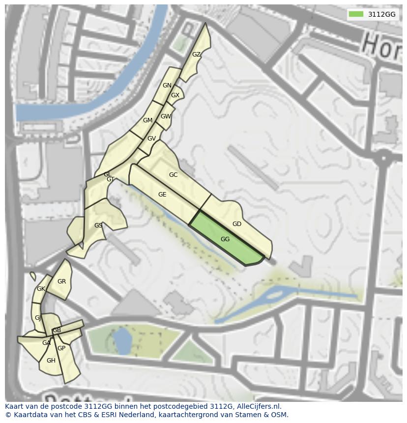 Afbeelding van het postcodegebied 3112 GG op de kaart.