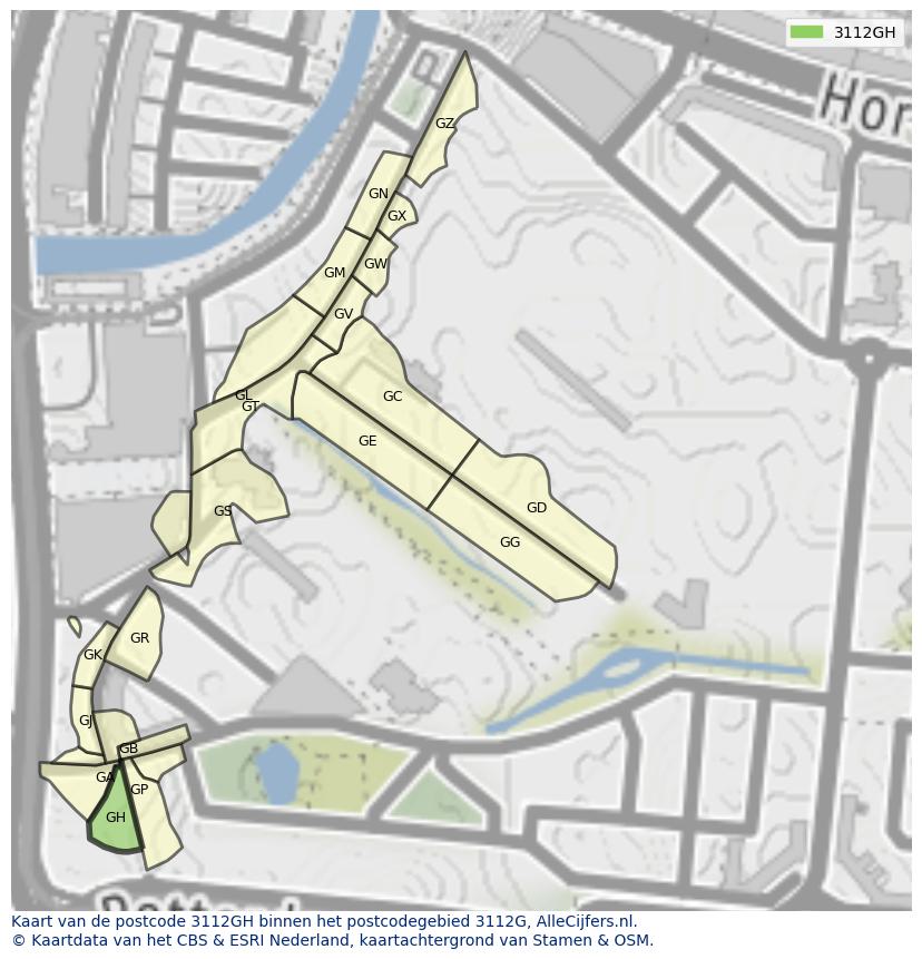 Afbeelding van het postcodegebied 3112 GH op de kaart.