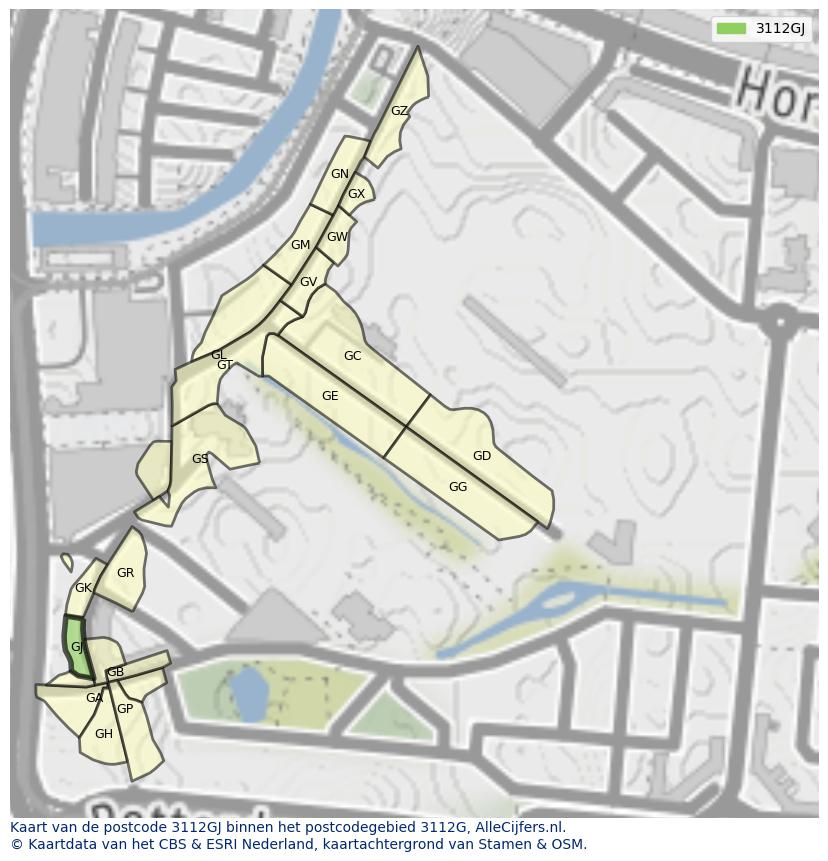 Afbeelding van het postcodegebied 3112 GJ op de kaart.