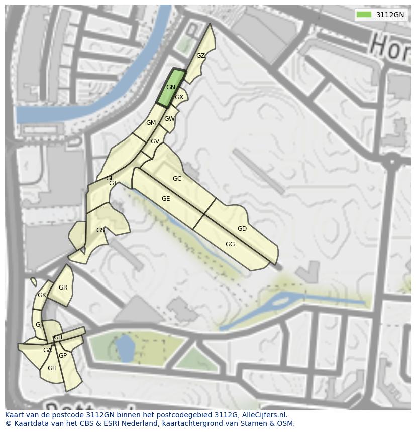Afbeelding van het postcodegebied 3112 GN op de kaart.