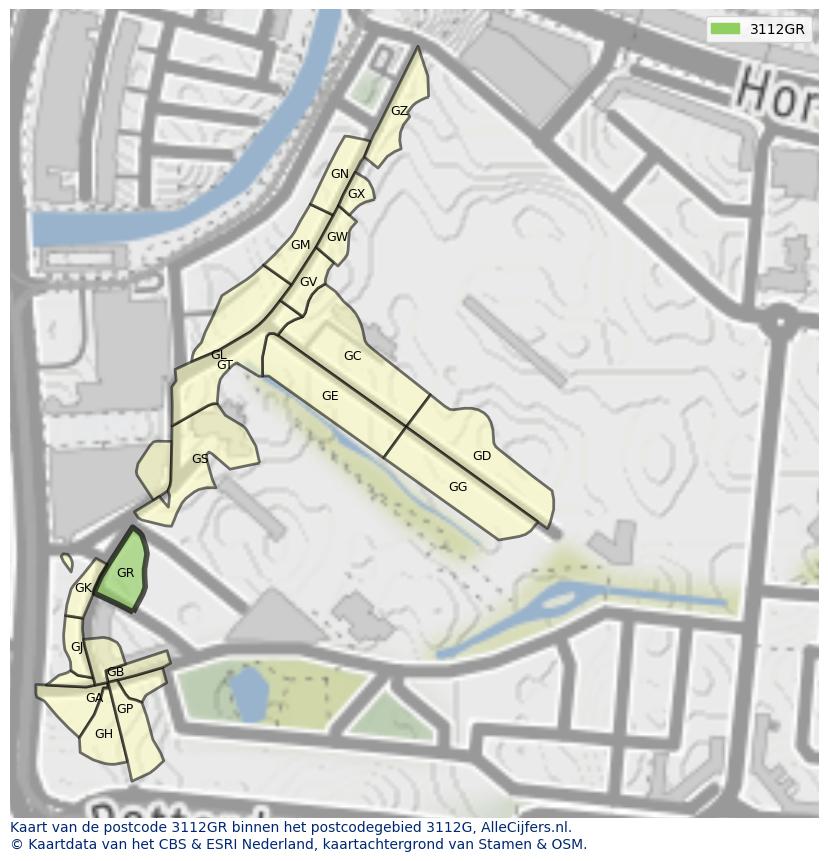 Afbeelding van het postcodegebied 3112 GR op de kaart.