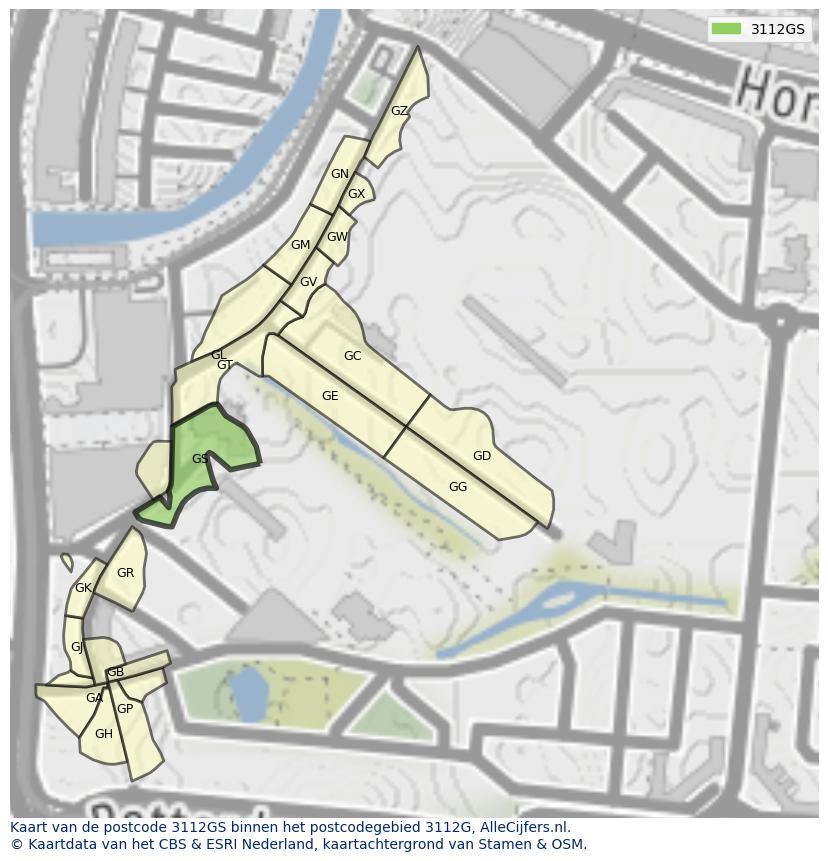 Afbeelding van het postcodegebied 3112 GS op de kaart.