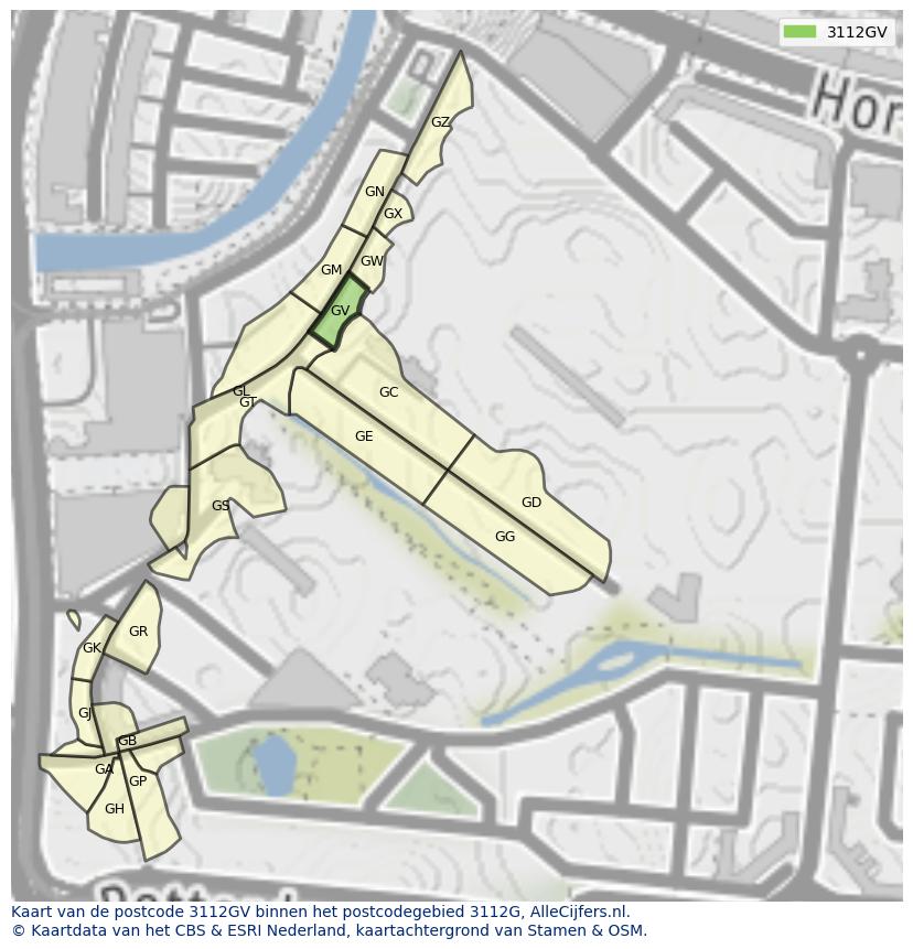 Afbeelding van het postcodegebied 3112 GV op de kaart.