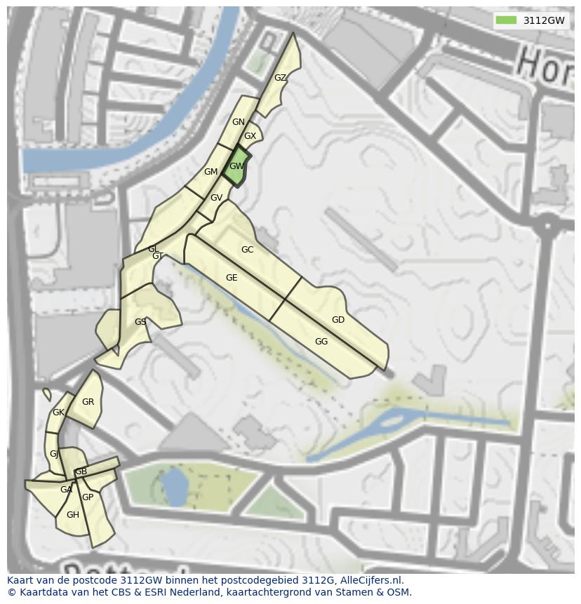 Afbeelding van het postcodegebied 3112 GW op de kaart.