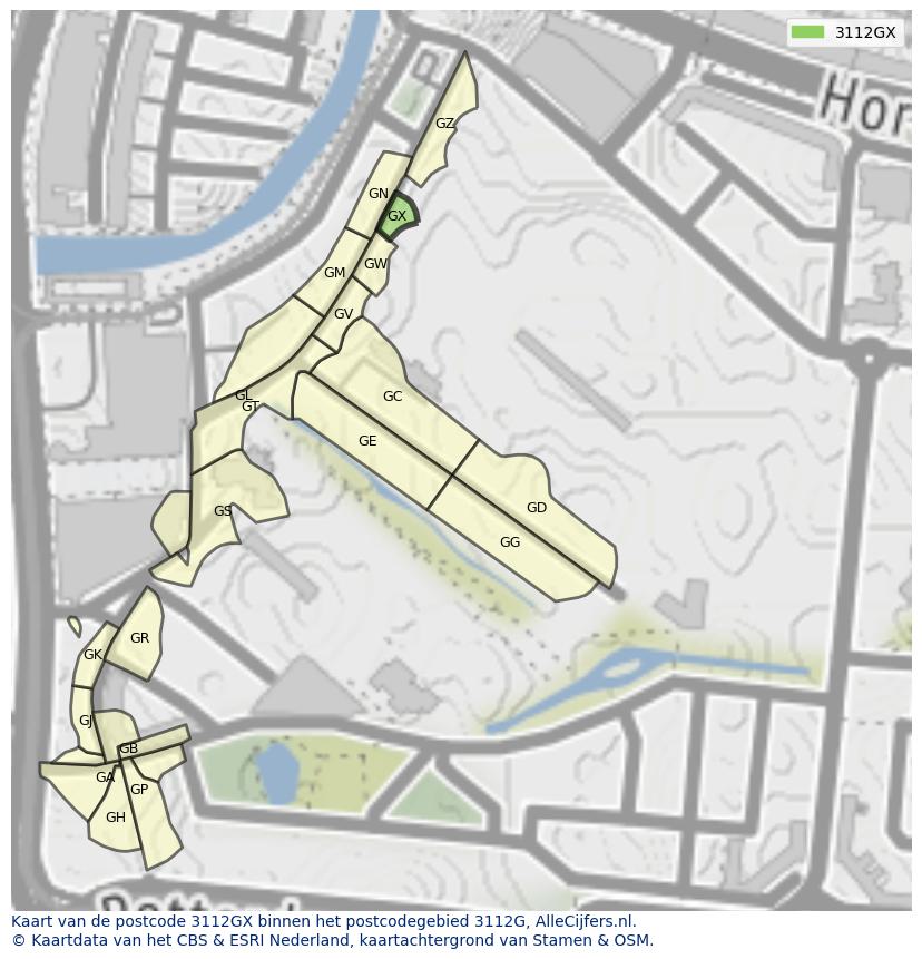 Afbeelding van het postcodegebied 3112 GX op de kaart.