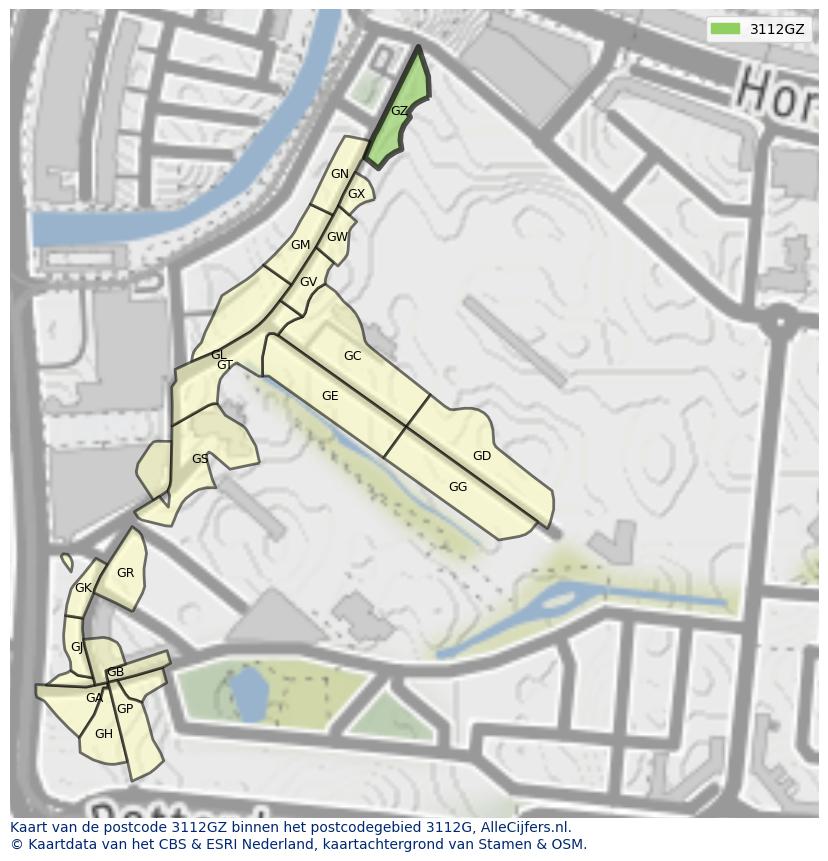 Afbeelding van het postcodegebied 3112 GZ op de kaart.