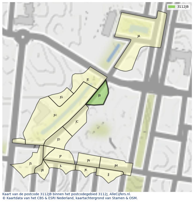 Afbeelding van het postcodegebied 3112 JB op de kaart.