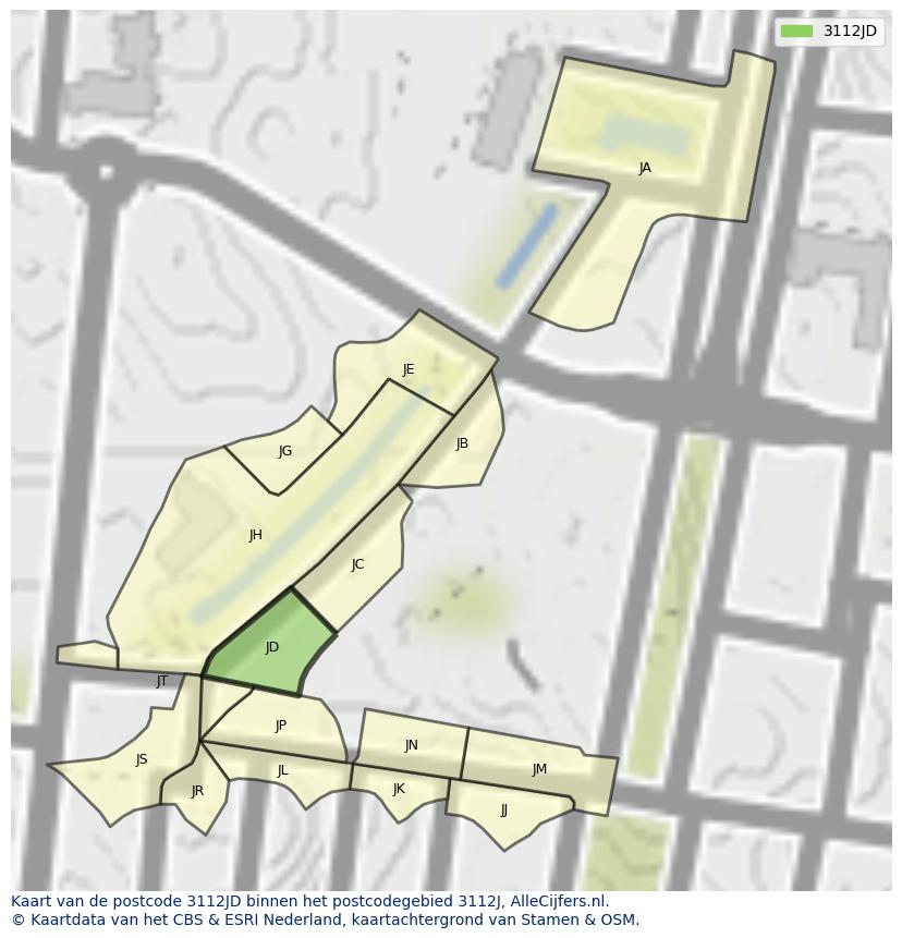 Afbeelding van het postcodegebied 3112 JD op de kaart.