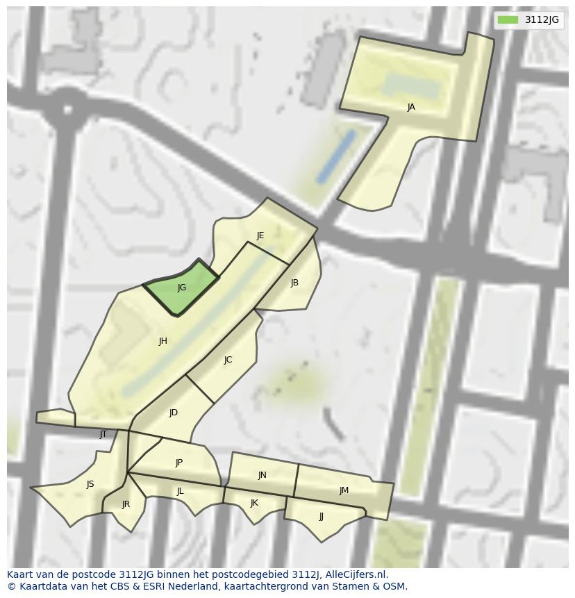 Afbeelding van het postcodegebied 3112 JG op de kaart.