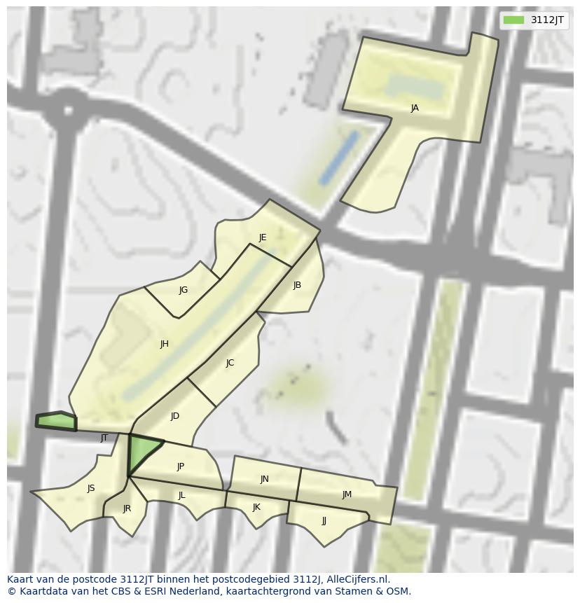 Afbeelding van het postcodegebied 3112 JT op de kaart.
