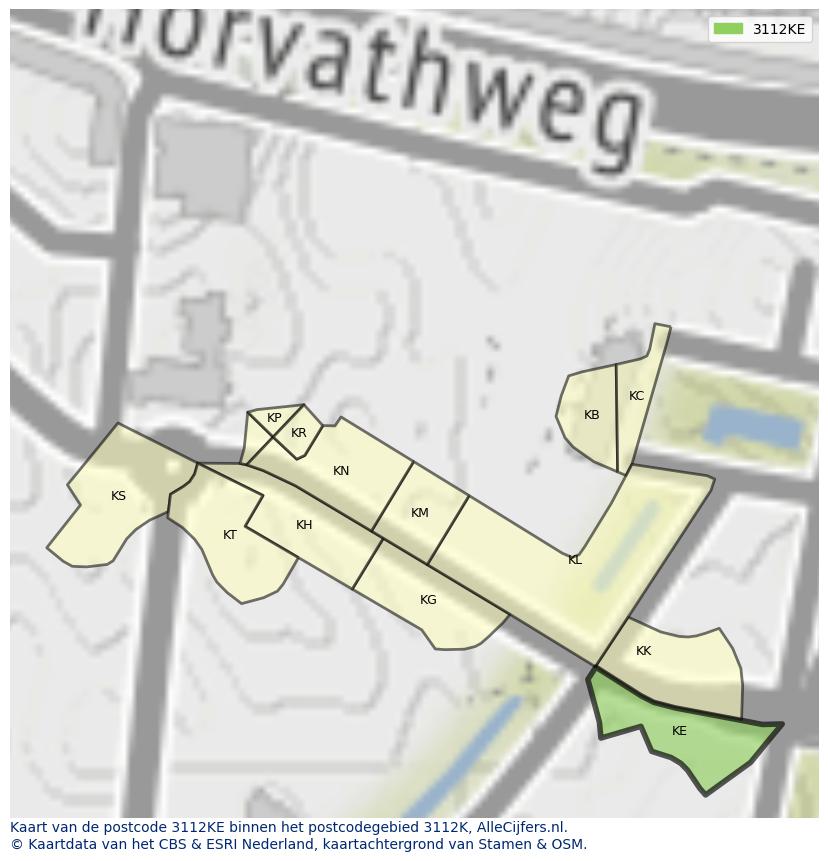 Afbeelding van het postcodegebied 3112 KE op de kaart.