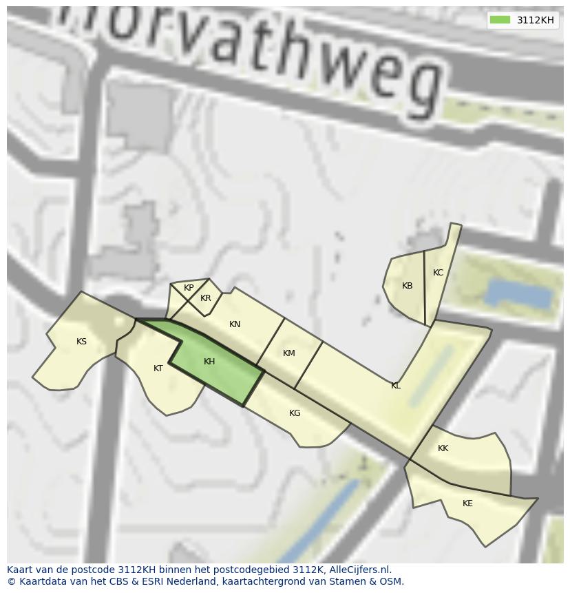 Afbeelding van het postcodegebied 3112 KH op de kaart.