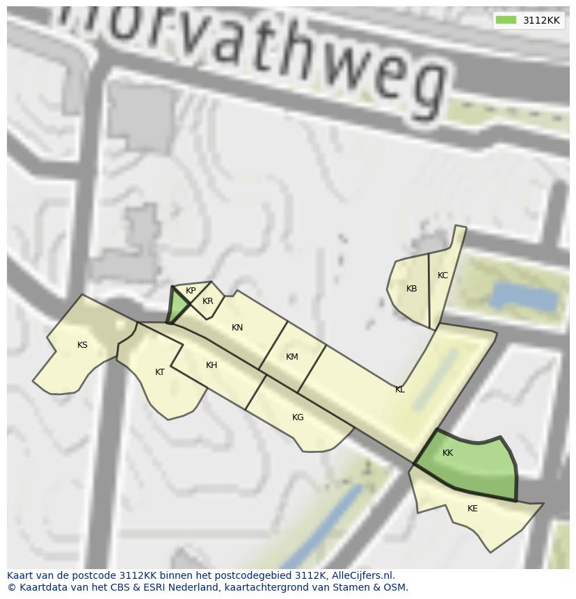 Afbeelding van het postcodegebied 3112 KK op de kaart.