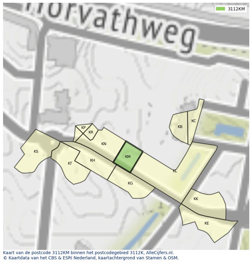 Afbeelding van het postcodegebied 3112 KM op de kaart.