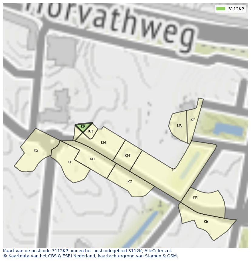 Afbeelding van het postcodegebied 3112 KP op de kaart.