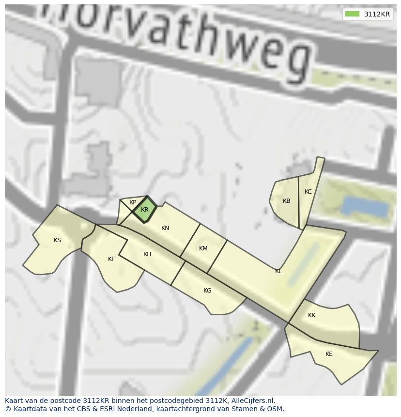 Afbeelding van het postcodegebied 3112 KR op de kaart.