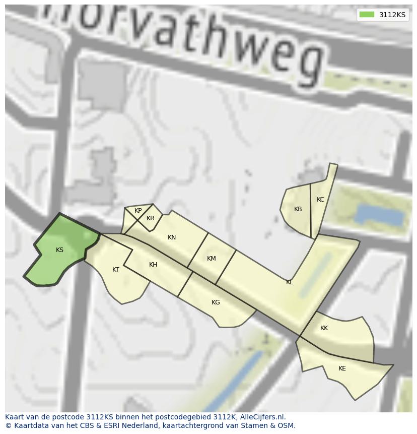 Afbeelding van het postcodegebied 3112 KS op de kaart.