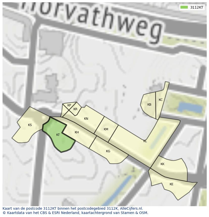 Afbeelding van het postcodegebied 3112 KT op de kaart.