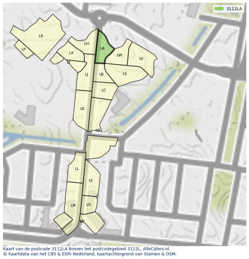 Afbeelding van het postcodegebied 3112 LA op de kaart.