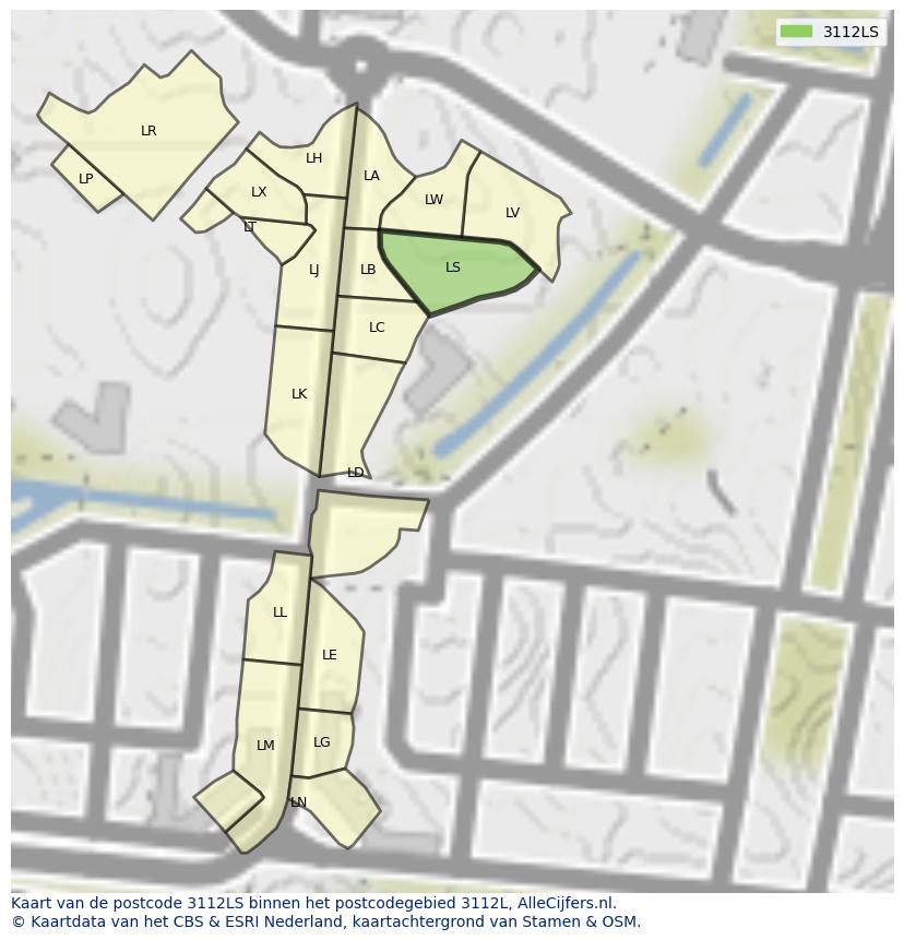 Afbeelding van het postcodegebied 3112 LS op de kaart.