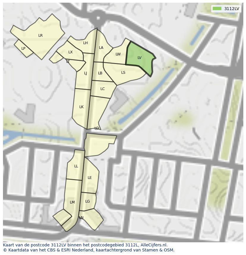 Afbeelding van het postcodegebied 3112 LV op de kaart.