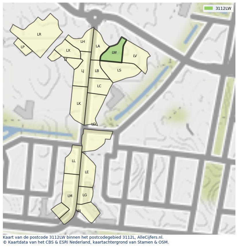 Afbeelding van het postcodegebied 3112 LW op de kaart.