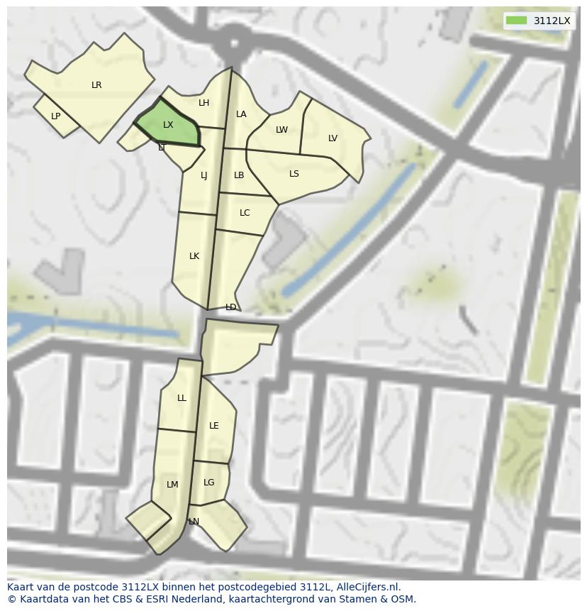 Afbeelding van het postcodegebied 3112 LX op de kaart.