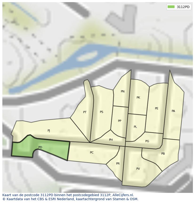 Afbeelding van het postcodegebied 3112 PD op de kaart.
