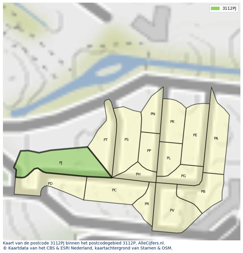 Afbeelding van het postcodegebied 3112 PJ op de kaart.