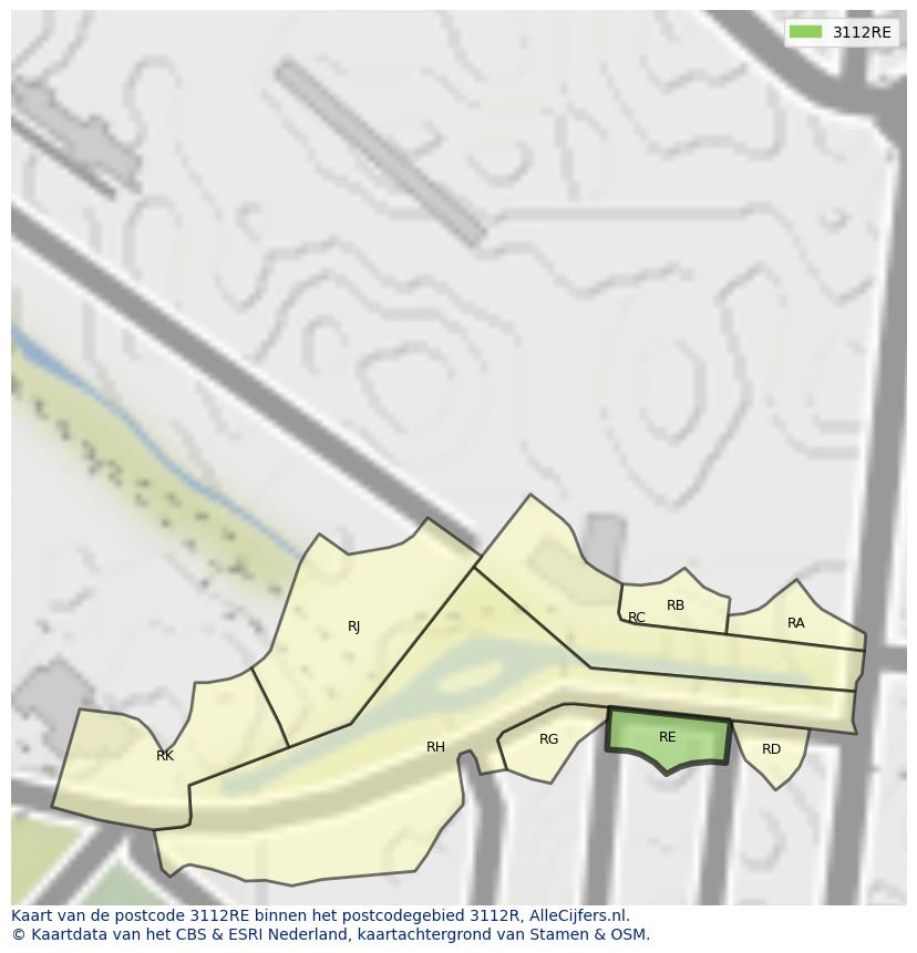 Afbeelding van het postcodegebied 3112 RE op de kaart.