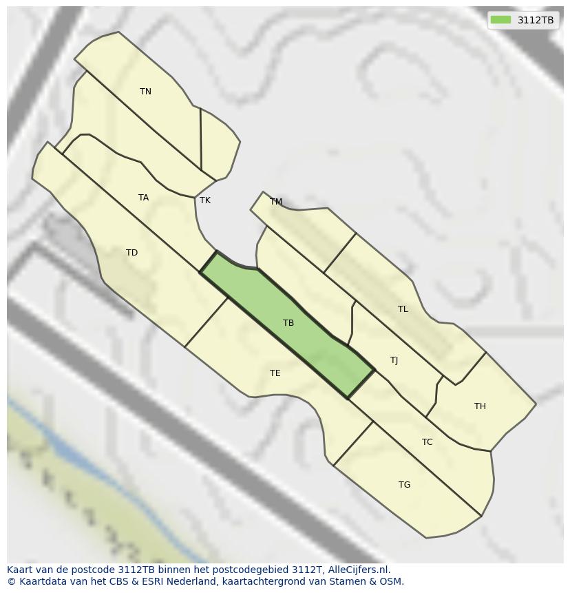 Afbeelding van het postcodegebied 3112 TB op de kaart.
