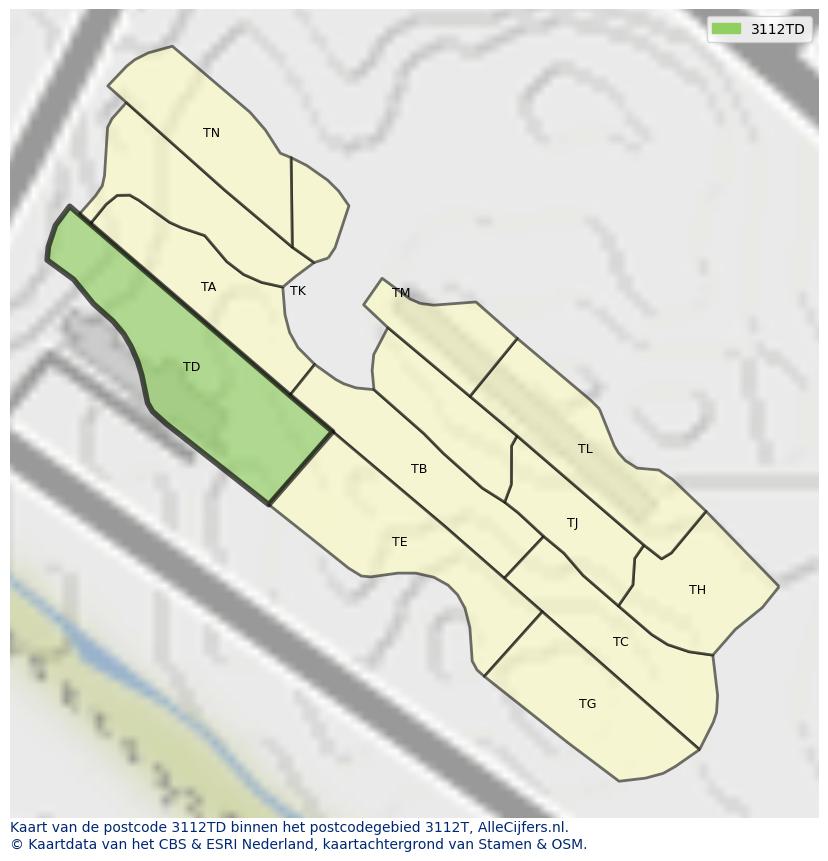 Afbeelding van het postcodegebied 3112 TD op de kaart.