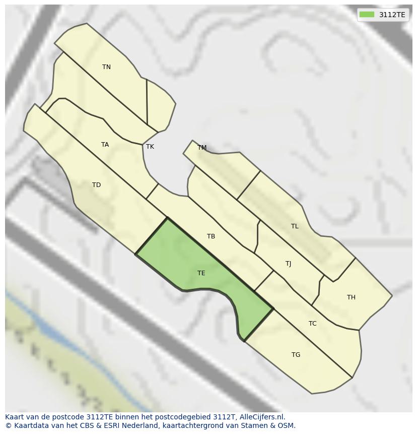 Afbeelding van het postcodegebied 3112 TE op de kaart.