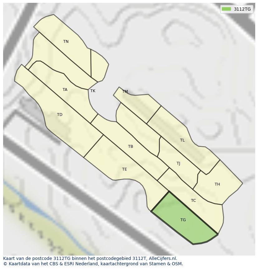 Afbeelding van het postcodegebied 3112 TG op de kaart.