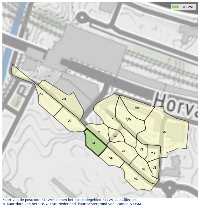 Afbeelding van het postcodegebied 3112 VE op de kaart.