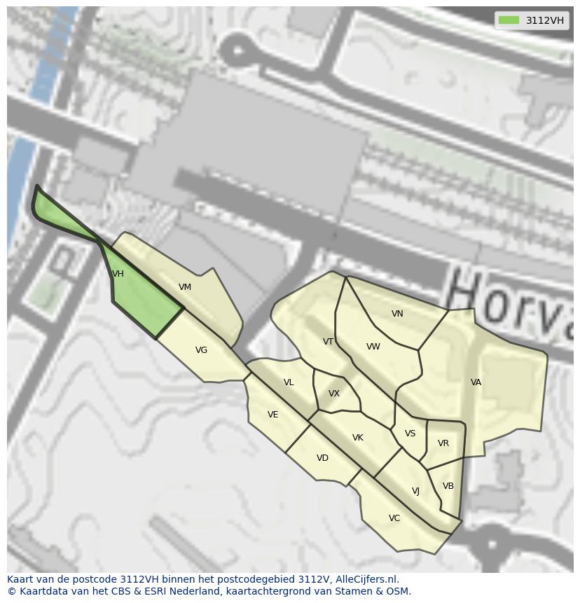 Afbeelding van het postcodegebied 3112 VH op de kaart.