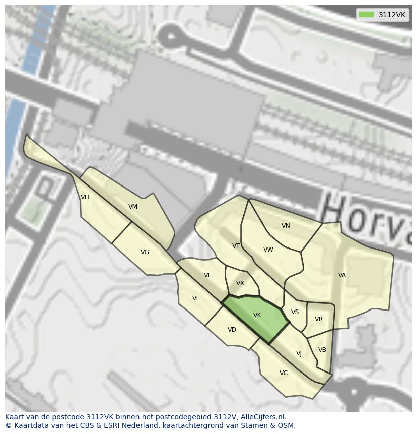 Afbeelding van het postcodegebied 3112 VK op de kaart.