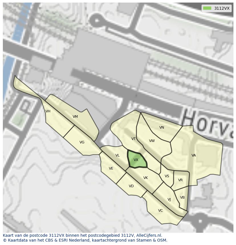 Afbeelding van het postcodegebied 3112 VX op de kaart.